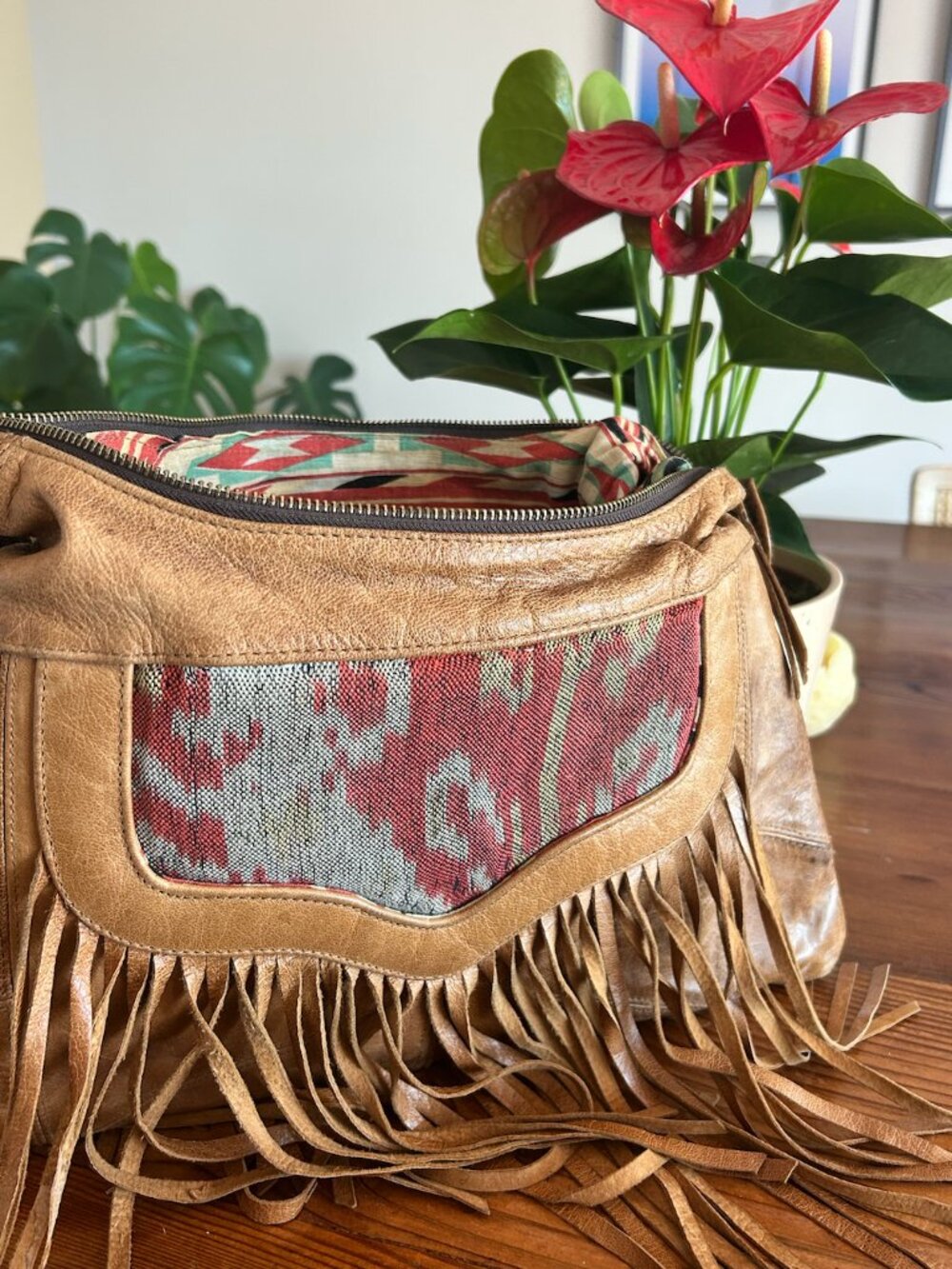 Cleobella tan leather fringe purse